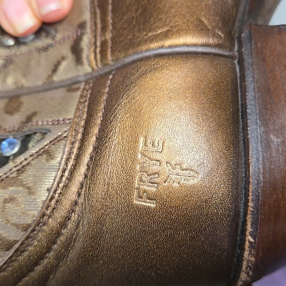 Frye Daisy Duke Bronze Leather Mid Calf Cowboy Boots Size 7M - Picture 8 of 9